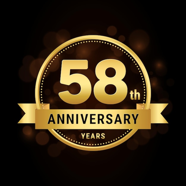 58e verjaardag verjaardag viering sjabloonontwerp met gouden lint Logo vectorillustratie