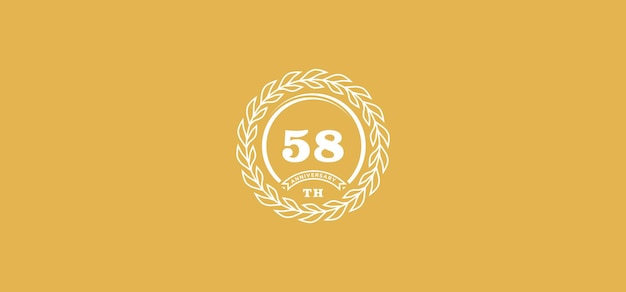 58e verjaardagslogo met ring en frame witte kleur en gouden achtergrond