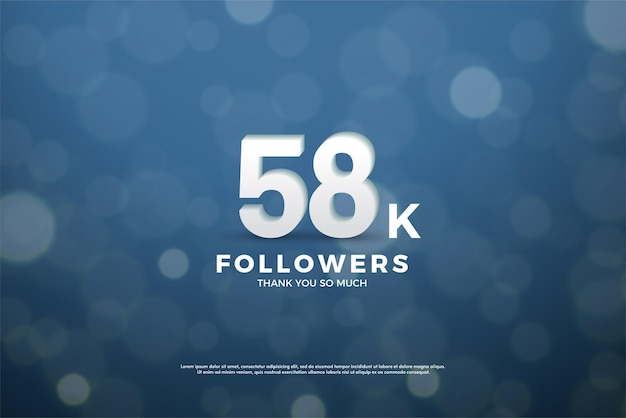 58k followers with realistic white numbers design premium vector