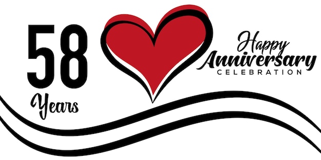 Vettore 58° anniversario celebrazione logo bel cuore rosso astratto disegno vettoriale modello illustrazione.