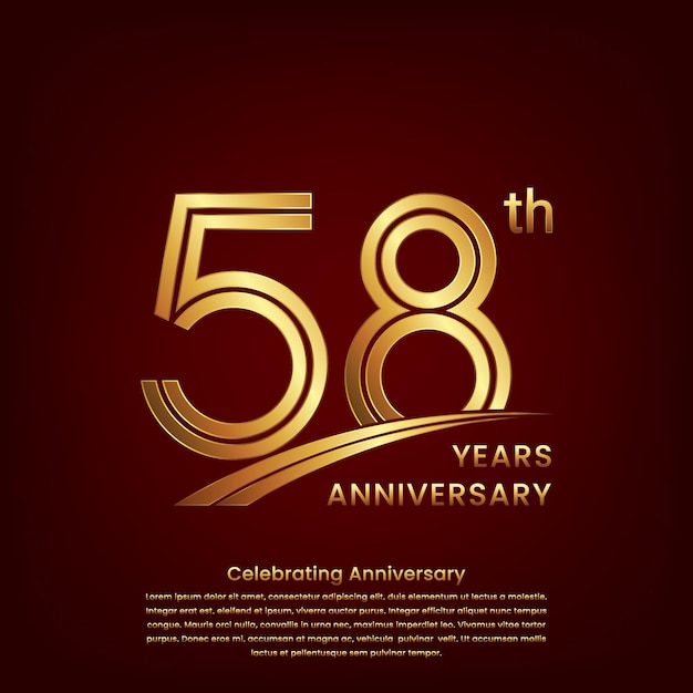 58th Anniversary logo with double line concept design Golden number for anniversary celebration event Logo Vector Template