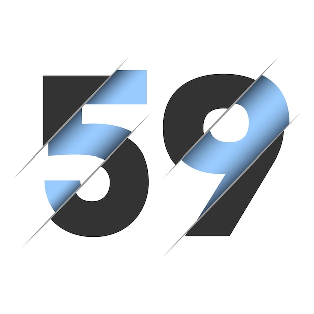 Numero 59, design con taglio 3d. icona per il design della celebrazione. tipografia vettoriale. design nero creativo.