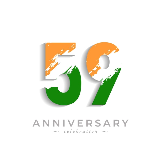 59 Year Anniversary Celebration with Brush White Slash in Yellow Saffron and Green Indian Flag Color