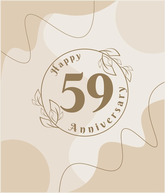 Vettore 59° anniversario, logo minimalista. illustrazione vettoriale marrone sul modello di fogliame minimalista.