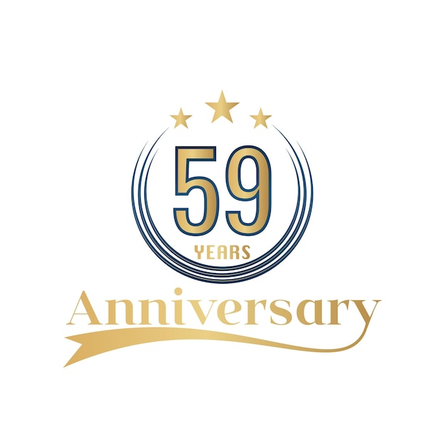 59 Year Anniversary Vector Template Design Illustration. Gold And Blue color design with ribbon