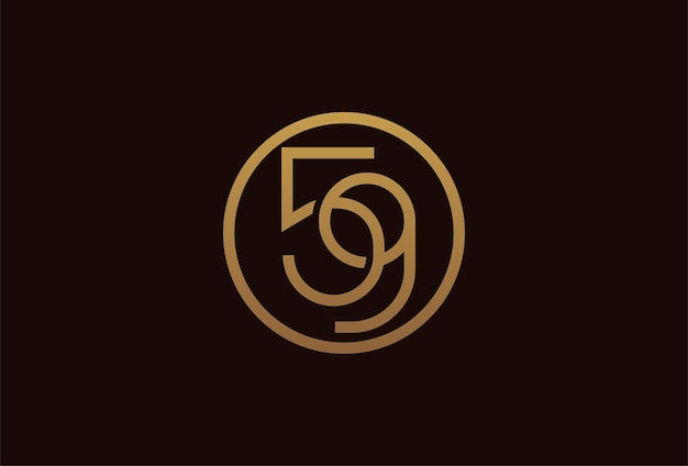 59 years anniversary logo, gold line circle with number inside, golden number design template