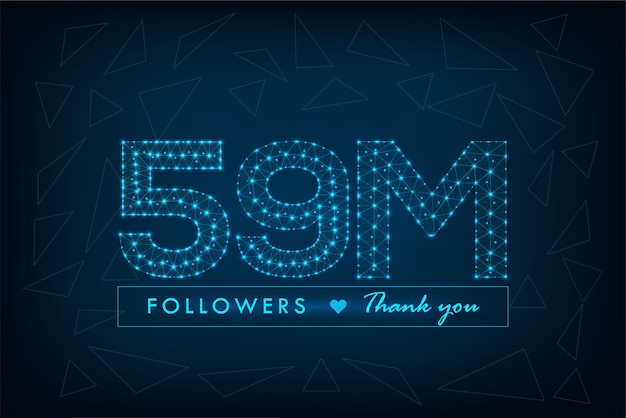 59M followers polygonal wireframe social media post with abstract low poly blue background