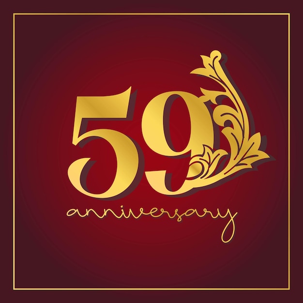 Banner di celebrazione del 59° anniversario con sfondo rosso. design vettoriale con numero decorativo vintage