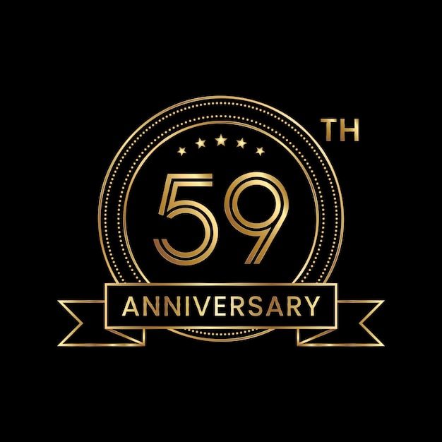 Дизайн эмблемы 59-летия с золотым цветом для праздничного мероприятия Line Art Design Logo Vector