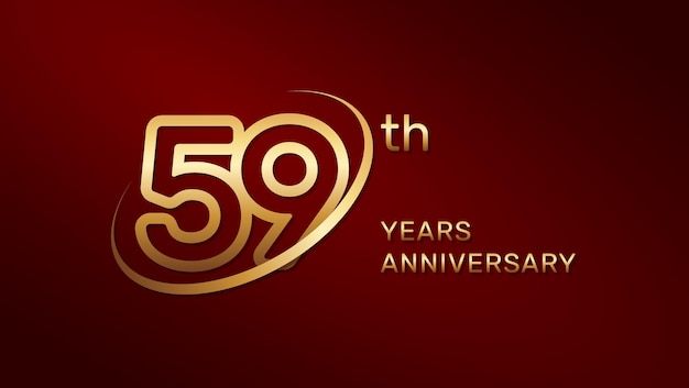 59th anniversary logo design in gold color isolated on a red background