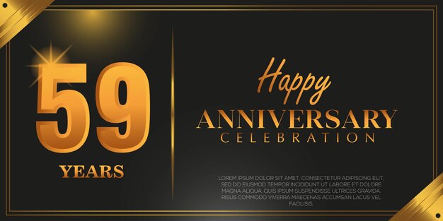 Vector 59th anniversary logo with confetti golden colored isolated on black background, vector design .