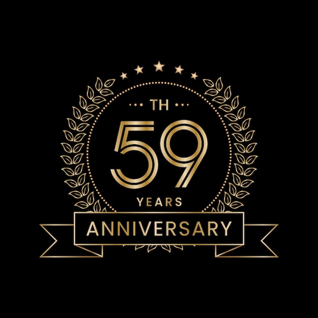 59th Anniversary logo with golden laurel wreath Line Art Vector design