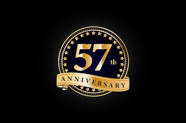 59th golden anniversary logo with gold ring and ribbon isolated on black background