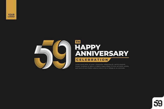 59th happy anniversary celebration with gold and silver on black background