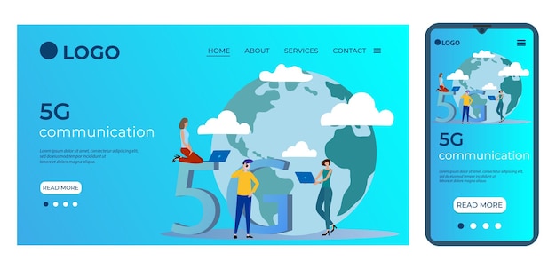5g-communicatietemplate voor de gebruikersinterface van de startpagina van de site sjabloon voor bestemmingspagina's
