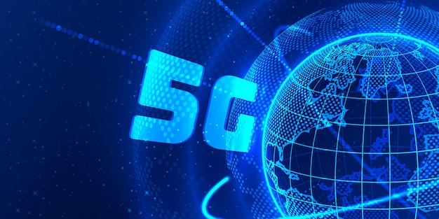 5G 개념 글로벌 행성 지구 포인트 검정색 배경