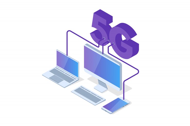 Vector 5g connection isometric concept. telecommunications technology. vector illustration.