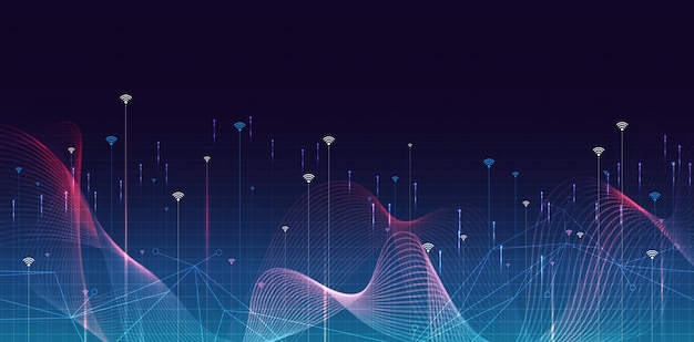 Вектор Мобильная технология 5g dot line беспроводная сеть передачи данных и концепция технологии подключения высокоскоростной футуристический фон телекоммуникационный векторный дизайн