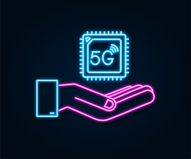 5G eSIM Embedded SIM-kaart met handen neon pictogram symbool concept nieuwe chip