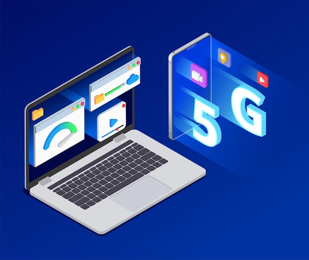 5g 고속 인터넷 아이소메트릭 구성