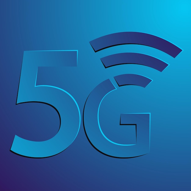 5gアイコン。紫色の背景に分離されたwifiシンボルと抽象的なレタリング5g。 5g信号サイン。ベクトルイラスト