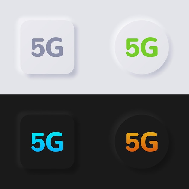 Набор значков подключения к Интернету 5G Многоцветная кнопка неоморфизма мягкий дизайн пользовательского интерфейса для веб-дизайна Пользовательский интерфейс приложения и многое другое Button Vector