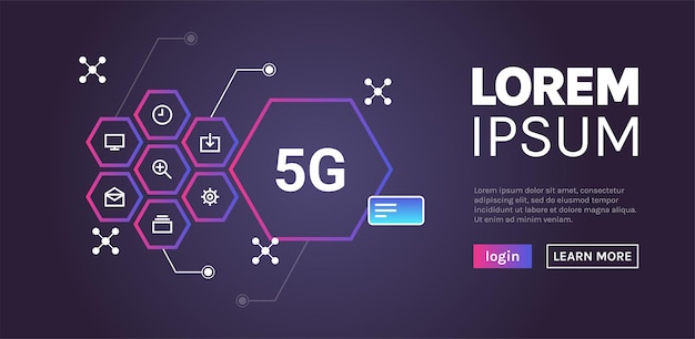 5g 인터넷 연결 속도 미래 개념 및 온라인 무선 시스템 연결 평면 벡터.