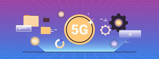 5gインターネット接続速度の未来的なコンセプトとオンラインワイヤレスシステムの仮想現実。
