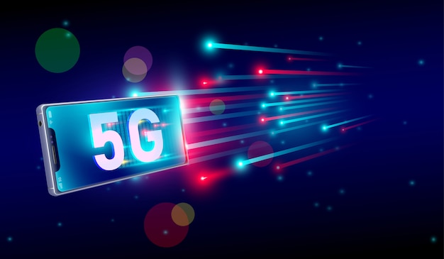 Vector 5g internet fastest connection with smartphone concept