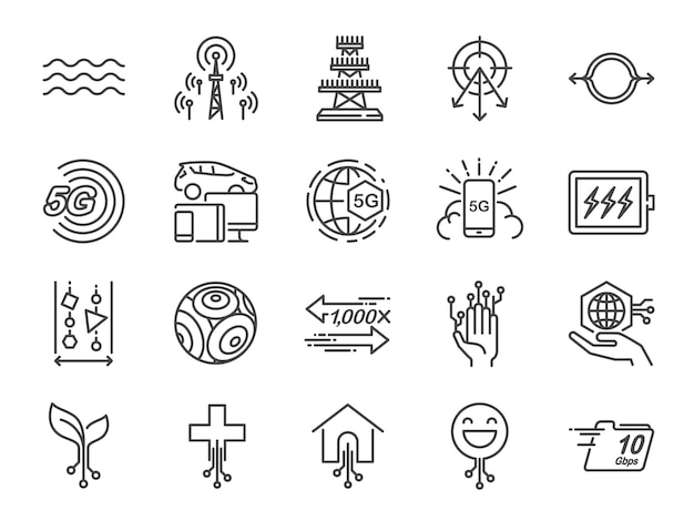 Vector 5g internet line icon set.