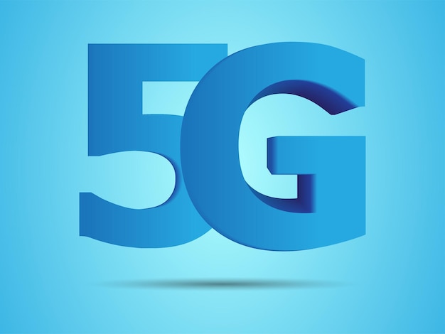 빛나는 선과 도시 건물의 5G 5G 개념 아이소메트릭 미래형 하이테크 큰 글자