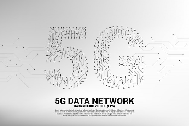 5g mobile networking from dot and line circuit board 
