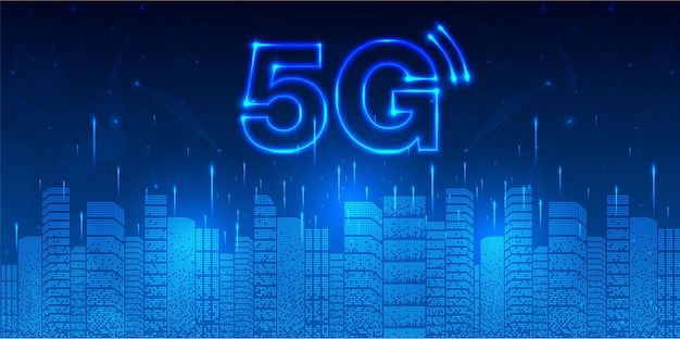 Vector 5g-netwerk draadloos internet wifi-verbinding slimme stad en communicatienetwerkconcept