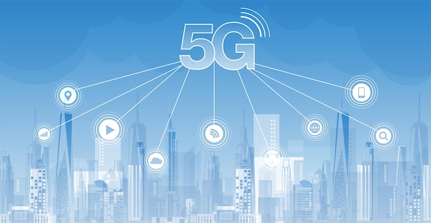 5G-netwerk draadloos internet Wifi-verbinding Smart city-communicatienetwerkconcept Hoge snelheid