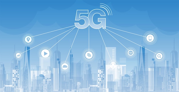 5g-netwerk draadloos internet wifi-verbinding smart city-communicatienetwerkconcept hoge snelheid