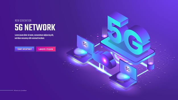 5g 네트워크 기술 아이소메트릭 랜딩 페이지