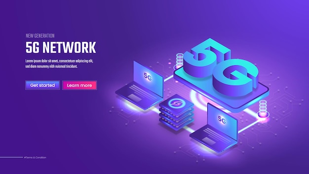 5g network technology isometric landing page