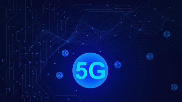 Вектор Концепция беспроводной сети 5g интернет wi-fi соединение с соединительными точками линий и потока волн