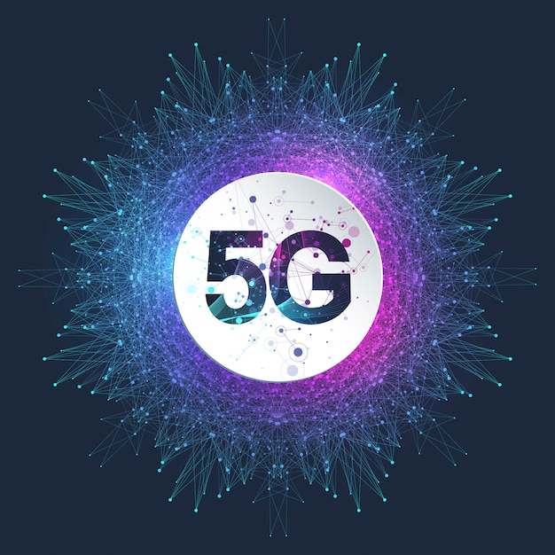 Беспроводные системы сети 5G и иллюстрация интернета. Сеть связи. Бизнес концепции баннера. Баннер концепции искусственного интеллекта и машинного обучения