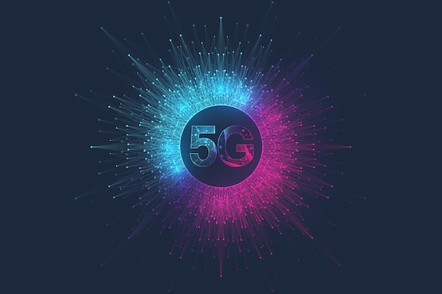 5G 네트워크 무선 시스템 및 인터넷 벡터 일러스트레이션 5G 네트워크의 개념 고속 모바일 인터넷 차세대 네트워크 5G 무선 통신 네트워크