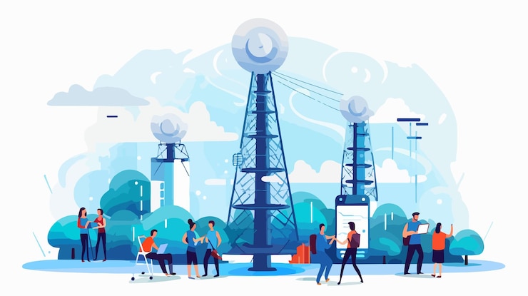 Vector 5g network wireless technology concept people connecting