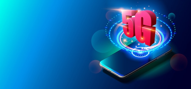 5G-technologie en mobiele netwerken Concept op kleurrijke achtergrond.