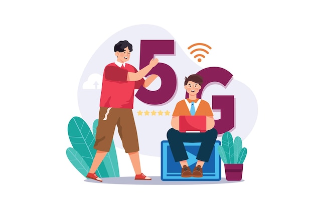 5G Technologie Illustratie concept Een vlakke afbeelding geïsoleerd op een witte achtergrond