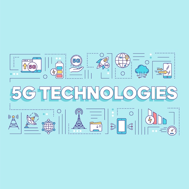5G-technologieën woord concepten banner. Snelle verbinding en mobiel internet. Wereldwijde dekking.