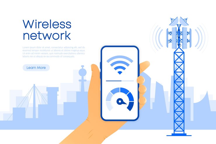 Vector 5g technology and communication concept 5g towers network technology speed test vector illustration