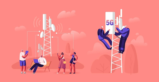 5g technology concept. cartoon flat illustration