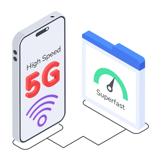 5G 기술 이소메트릭 아이콘