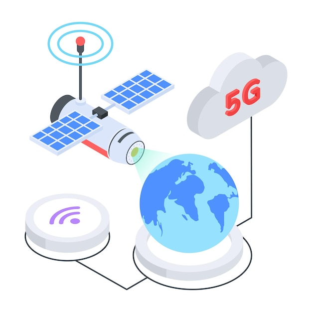 5G 기술 이소메트릭 아이콘