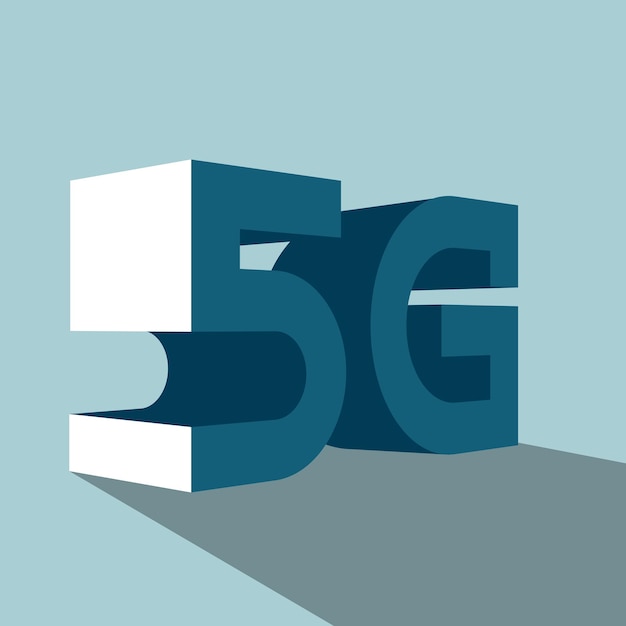 Progettazione di testo 5g. isolato su sfondo blu.