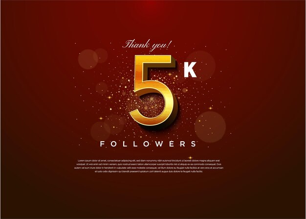 황금 거품과 반짝이 배경 디자인 프리미엄 벡터로 5k 팔로워 축하